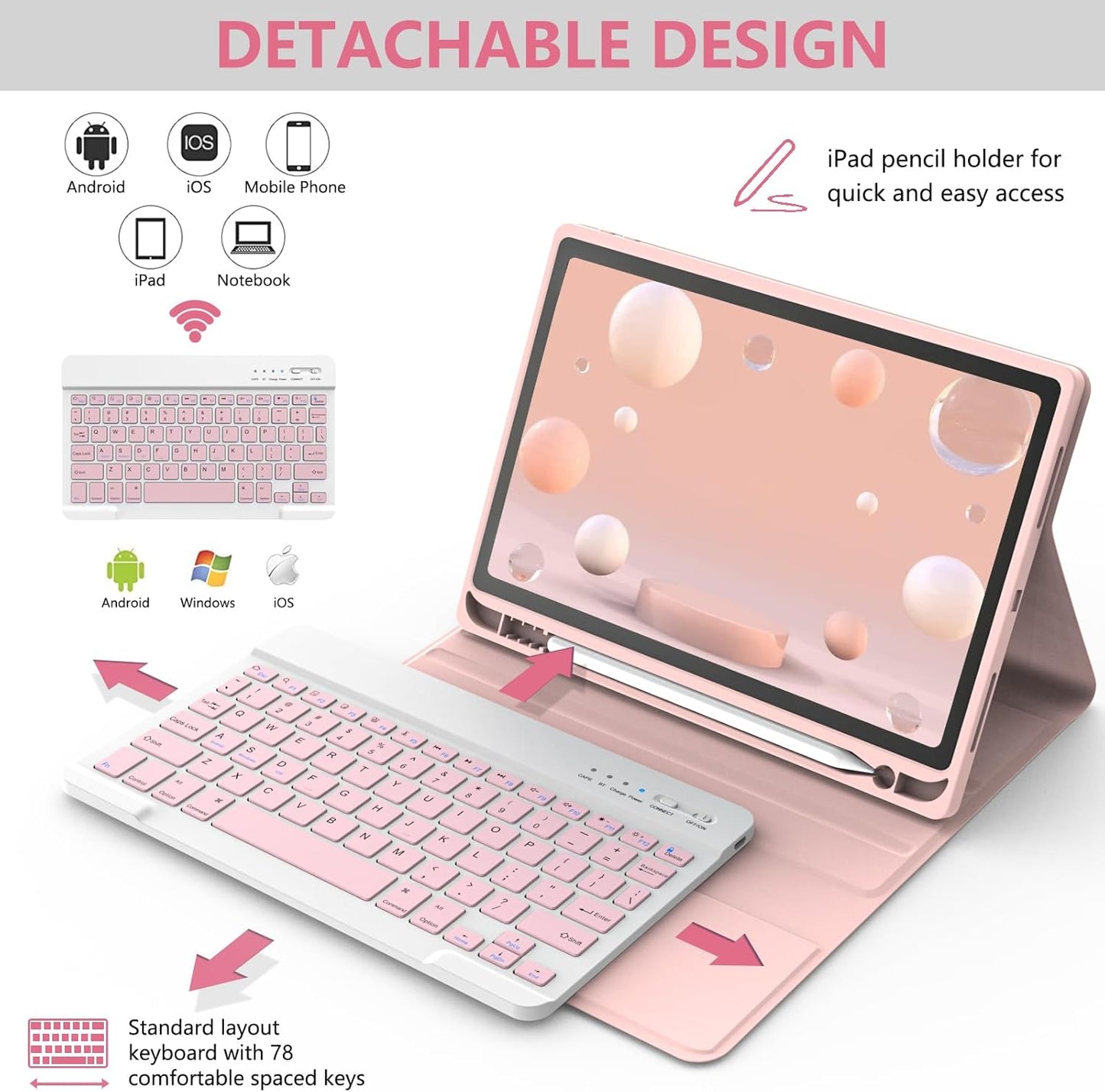 Keyboard Case for iPad Air 11-inch M3/M2/Air 5th/ 4th Generation- Detachable Bluetooth Keyboard Case with Pencil Holder - Flip Stand Cover for iPad Air 11"(2025&2024) /Air 5 2022/Air 4 2020/Pro 11 1st