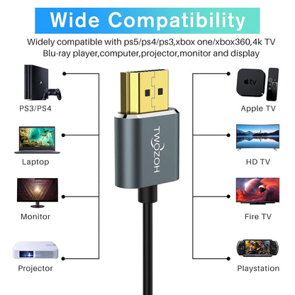 Twozoh Slim 4K HDMI Cable 10FT 5 Pack, Ultra Thin & Flexible Skinny HDMI to HDMI 2.0 Cord Support 4K/60HZ 18gbps Laptop, Monitor, PS5, PS4, Xbox One, Fire TV
