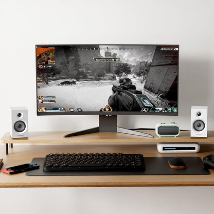 BT16 Active Bookshelf Speakers 3.5" Woofer with 1" Tweeter, 60W RMS-Bluetooth 5.3, Built-in 24bit DAC Dynamic 3D 2.0 Surround Sound, Computer Gaming PC Speakers - White