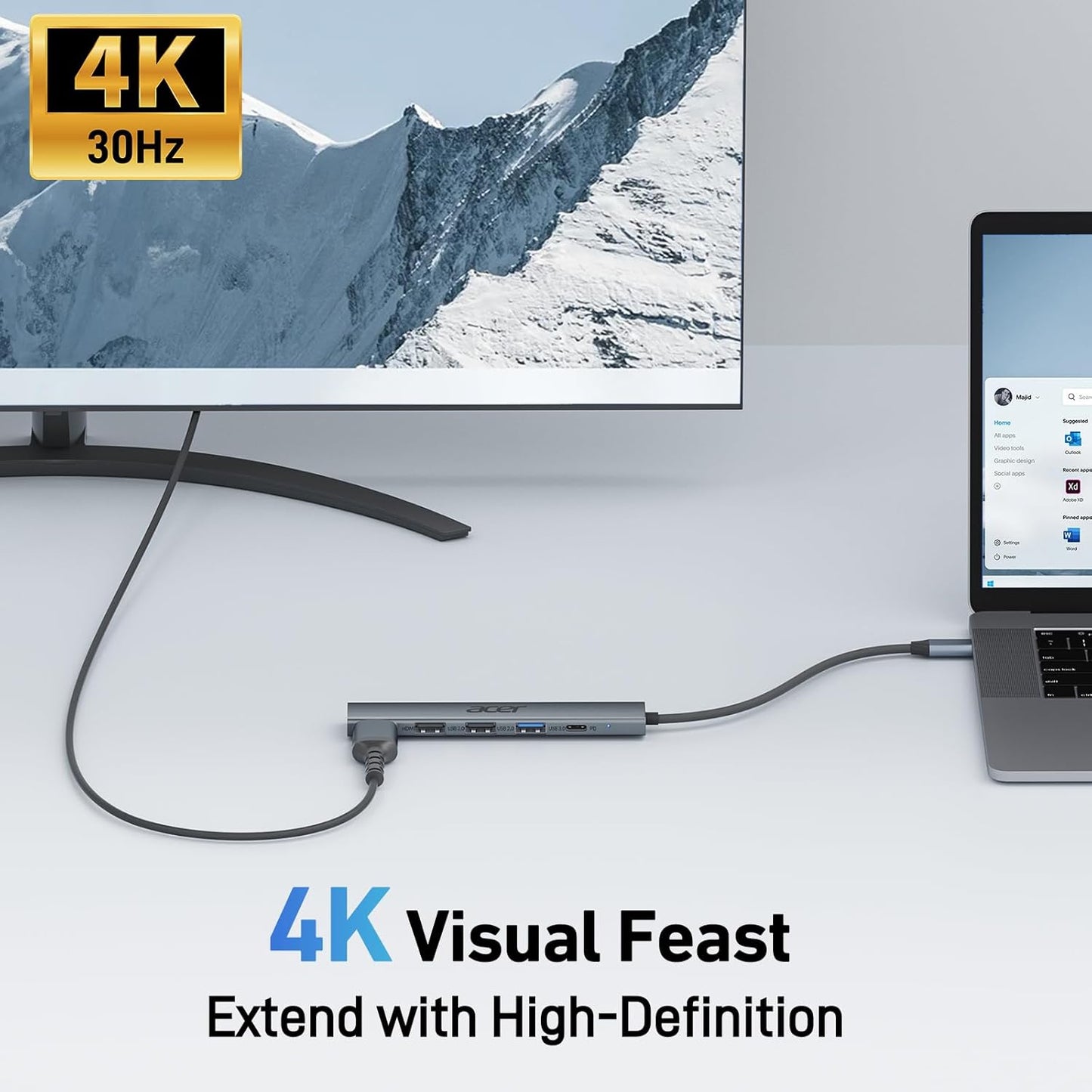 Acer 5 in 1 USB C Hub with 4K HDMI, 100W Power Delivery, 3 USB A Data Ports, USB C to HDMI Multiport Adapter for Laptop, PC, Tablet, MacBook Air, iPad Air, iMac, iPhone 15/16 Pro/Pro Max