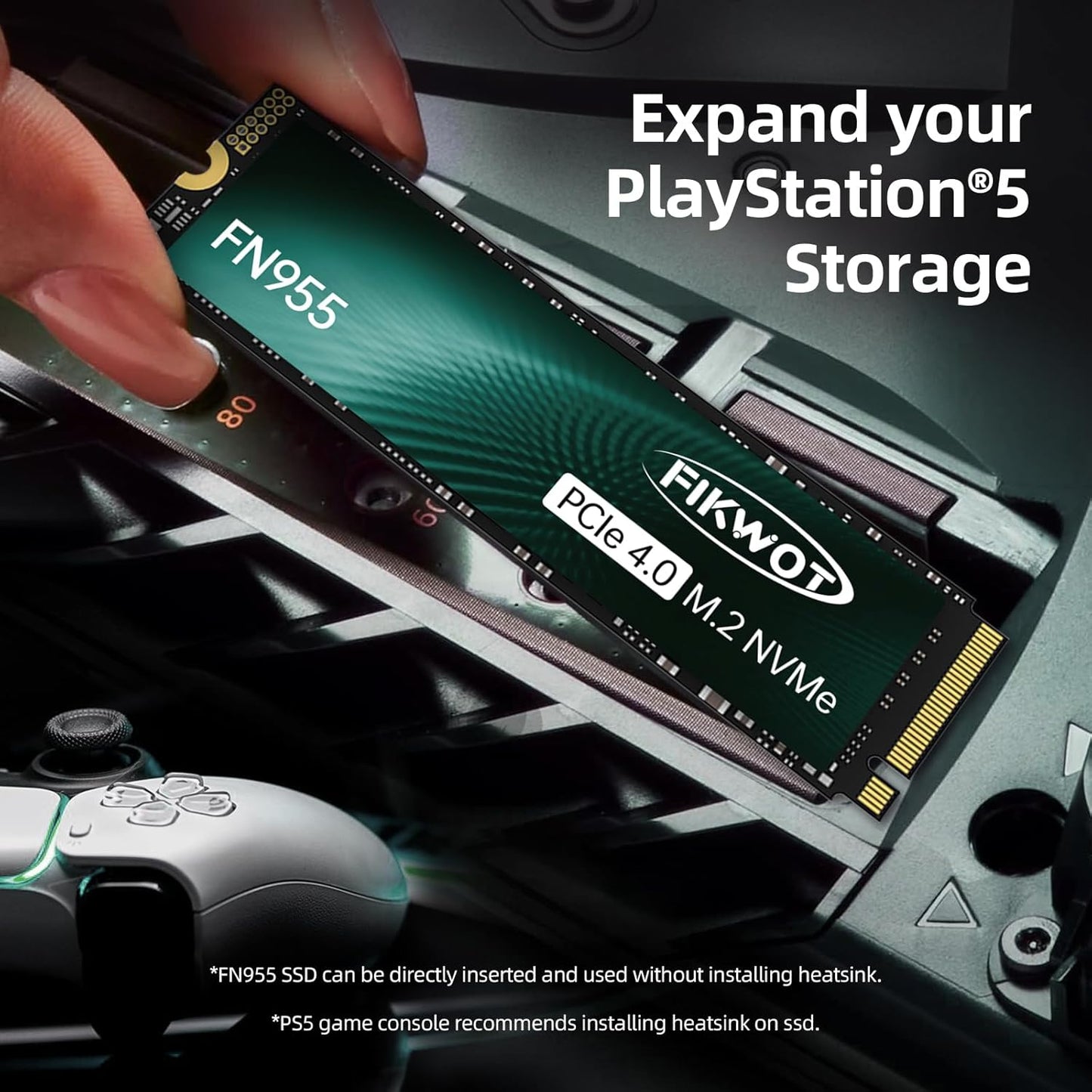 FN955 4TB NVMe SSD M.2 2280 PCIe Gen4x4, Up to 7300MB/s, 3D NAND TLC Flash Internal Solid State Drive, Configure SLC Cache, Storage and Memory Expansion for PS5 Laptop Desktop