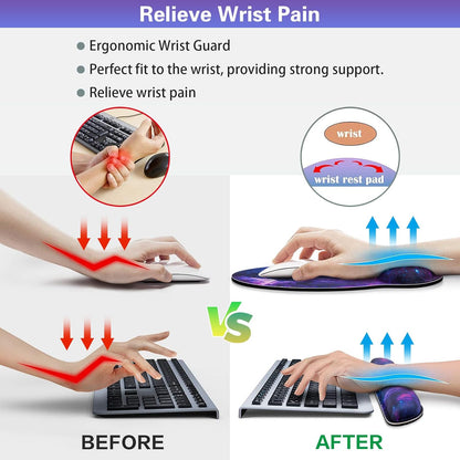 Mouse Pad with Wrist Rest Set, 3-in-1 Wrist Support Mousepad Set, Gaming Mat Pad with Anti-Skid Base,Ergonomic Memory Foam Keyboard Gel Wrist Rest