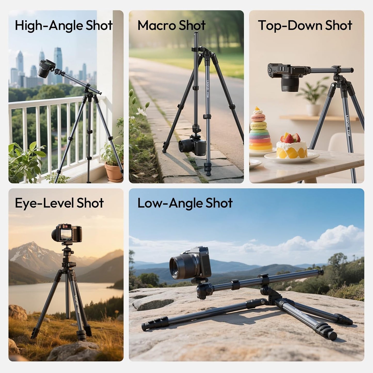 ULANZI TT59 Horizontal Overhead Photography Tripod, 68.9" Foldable Professional Camera Tripod Stand with Uka Quick Release Panoramic Ball Head for Mirrorless Camera/DSLR/Phone/Camcorder and All