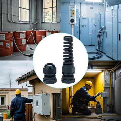 10 Pack Black Nylon Cable Gland, NPT 1/2" Thread, Made of PA66 Material, High Wear Resistance and Chemical Resistance (Black, PG9(20Pcs))