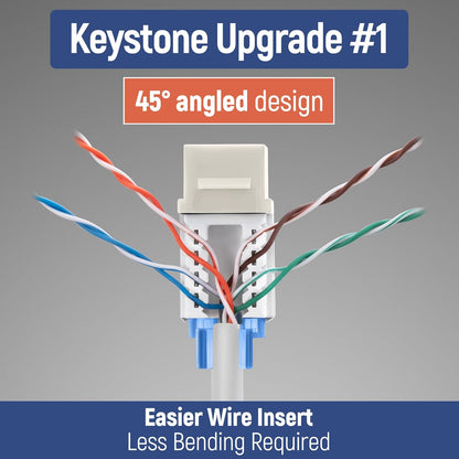 Everest 45° Angled RJ45 Cat5e Keystone Jacks 50-Pack in Light Almond - Slim Profile Female RJ45 Connectors - Cat 5e Keystone Jack - Compatible with 45° Angled Speed Termination Tool - 45Term