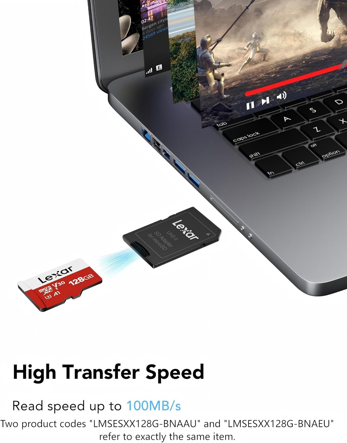 Lexar 128GB Micro SD Card, microSDXC UHS-I Flash Memory Card with Adapter - Up to 100MB/s, A1, U3, Class10, V30, High Speed TF Card