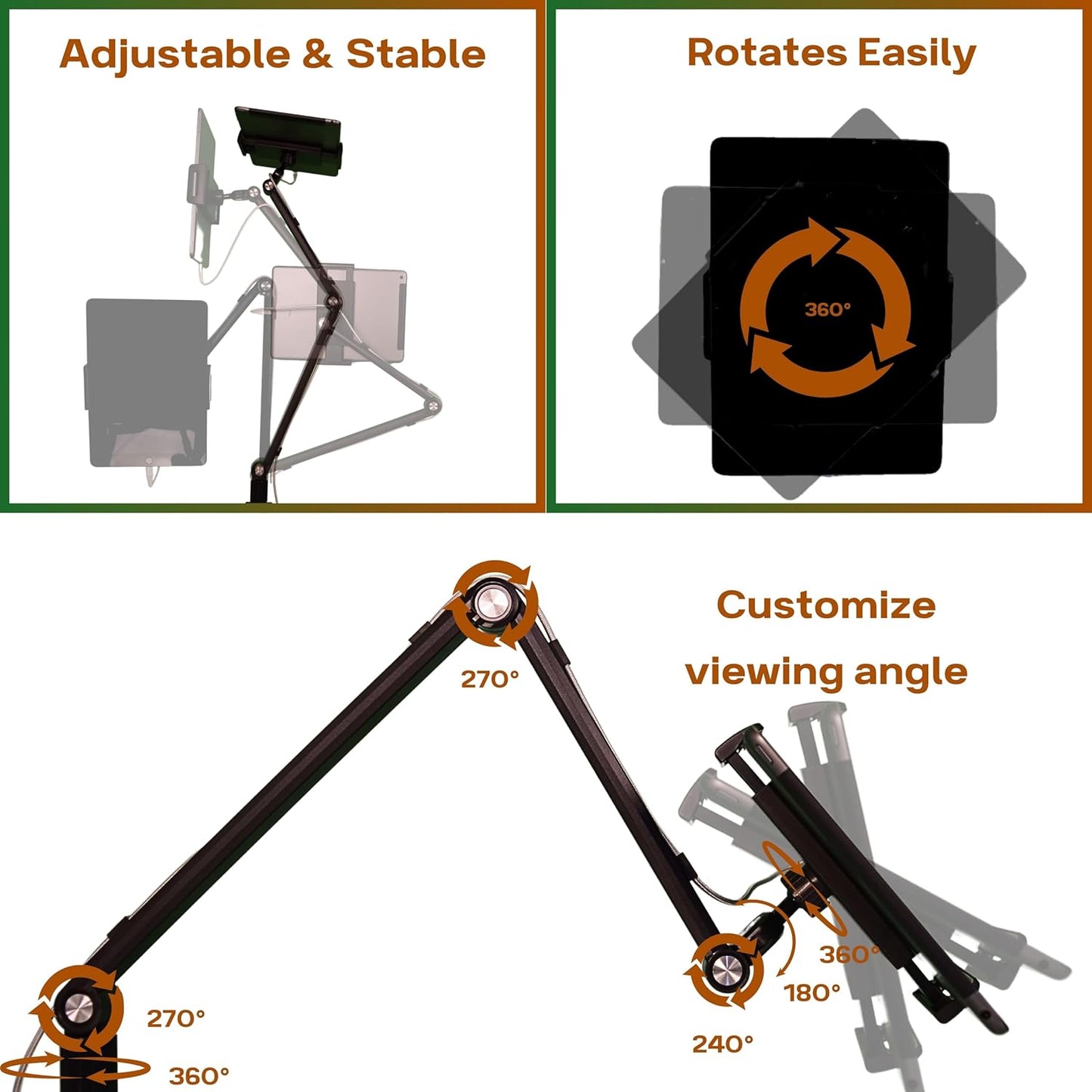 Portable Monitor Stand 16 Inch - Heavy Duty Aluminum Adjustable Monitor Mount with Articulating Arm, 360° Rotation, Cable Management - Professional Desk Setup for Tablets, Phones 4.7-16"