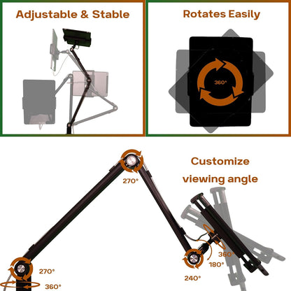 Portable Monitor Stand 16 Inch - Heavy Duty Aluminum Adjustable Monitor Mount with Articulating Arm, 360° Rotation, Cable Management - Professional Desk Setup for Tablets, Phones 4.7-16"