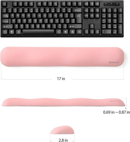 UnivoColors Design-Wave Set of Wrist Rest,Artificial Sheepskin+Memory Foam+Ergonomic+Anti-Slip Gel, Resilience Support During Work and Gaming,Keyboard Accessory,Pink