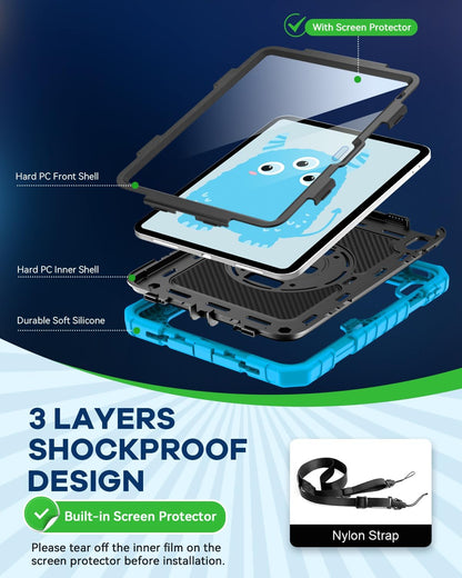 Cantis Case for iPad (A16) 11th Generation 11 inch 2025, iPad 10th Generation 10.9 inch 2022 with Screen Protector/ 360 Degree Rotating Stand/Shoulder Strap/Pencil Holder, Blue