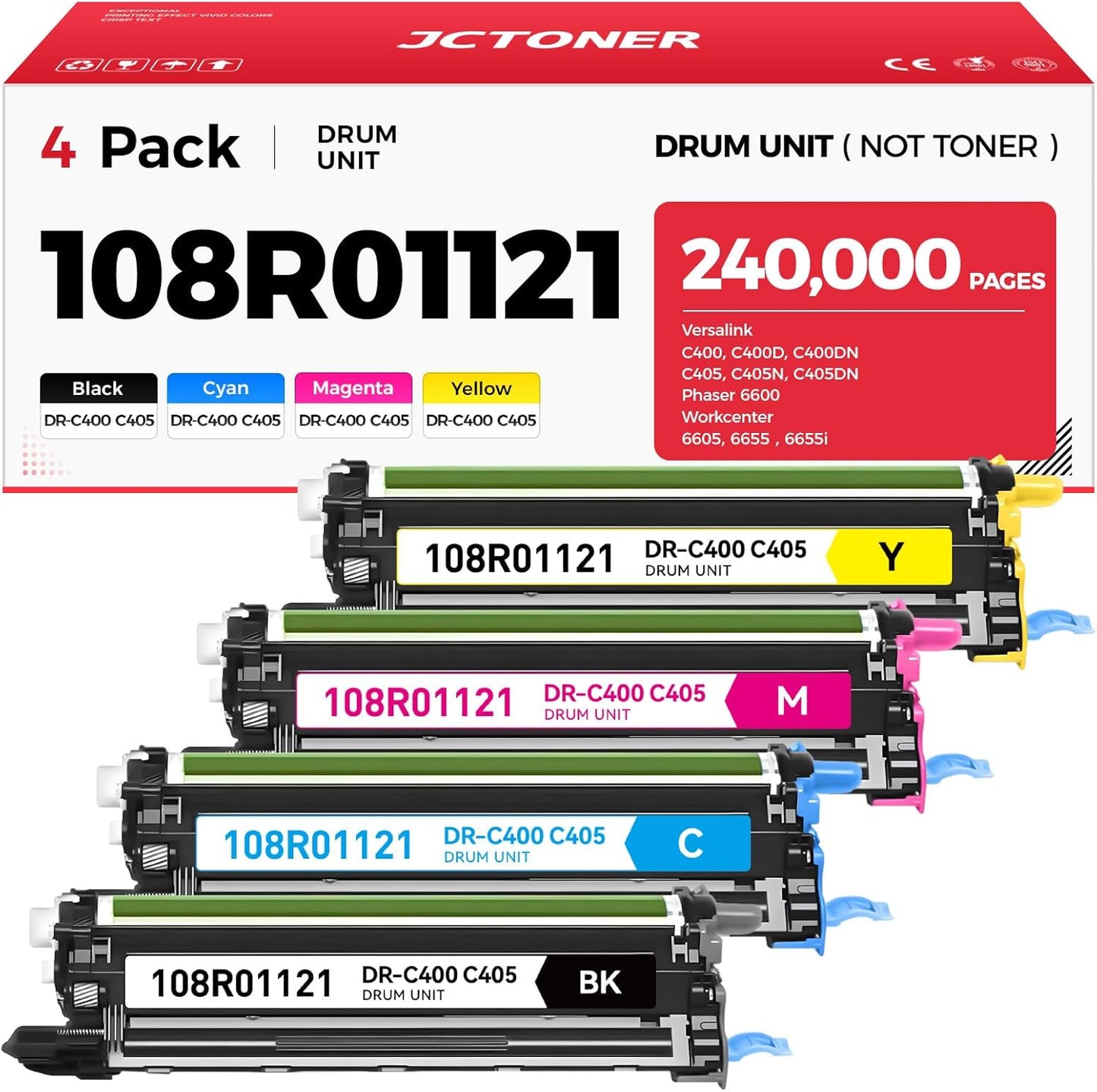 C400 C405 Drum Unit 108R01121 Imaging Drum (Black Cyan Magenta Yellow 4-Pack) Replacement for Xerox Versalink C400 C400D C400DN C405 C405N C405DN Phaser 6600 Workcenter 6605 6655 6655i Color Printer