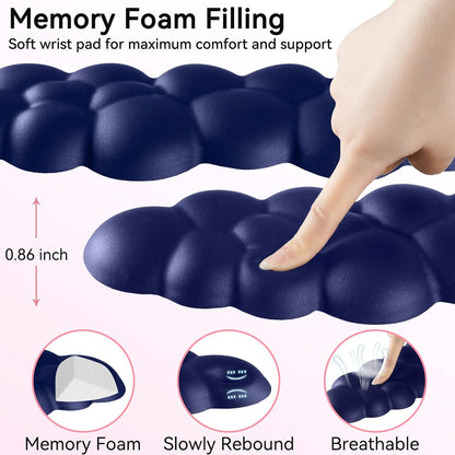 Cloud Wrist Rest for Computer Keyboard, 4-in-1 Memory Foam Leather Cloud Keyboard Wrist Rest and Mouse Pad Set with Ergonomic Support for Arm and Palm Cushion, Gaming/Work Setup, Dark Blue