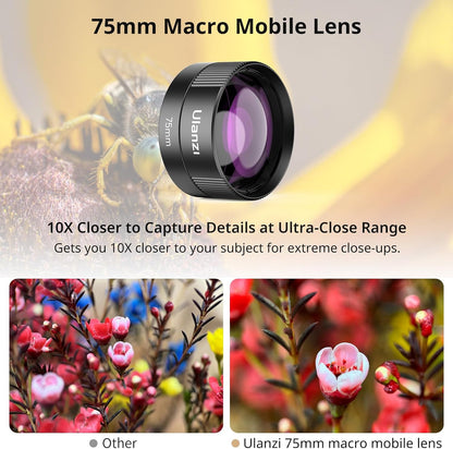 ULANZI CL-003 Phone Macro Lens, HD 75mm Phone Camera Lens for 17mm Thread, Compatible with iPhone Samsung Smartphone Cage Case with 17mm Adapter