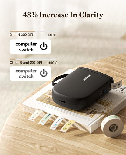 NIIMBOT Label Maker Bluetooth Mini Label Printer D11 2024 Version, Portable Label Maker with Tape Thermal Sticker Small Labeler, 300 DPI High Clearity Rechargeable, Black