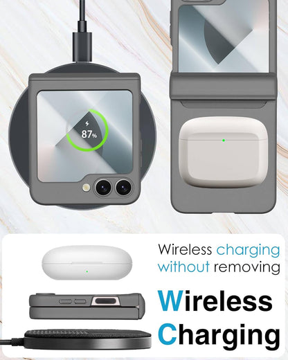 STORMTAL for Samsung Galaxy Z Flip 6 Case/Z Flip 7 FE Case, Hinge Protection, Built-in Screen Protector, Wireless Charging, Slim Rugged Phone Protective Case for Galaxy Z Flip 6 Gray