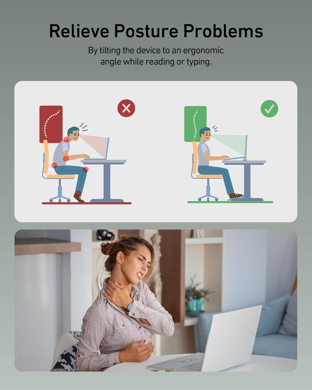 3 in 1 Silicone Laptop Stand, Keyboard Riser for Ergonomic Typing/Reading, Portable Laptop Cooling Stand, for Home Office School and Travel, Oval Base, Macaron Green