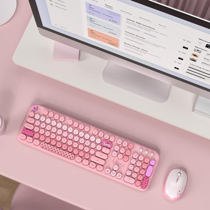 KNOWSQT Wireless Keyboard and Mouse Combo - Lovely Pink Rainbow Full-Sized Typewriter Colorful Keyboards, Round Keycap USB Plug Play Retro Cute Keyboards for Windows, Laptop, PC, Desktop, Computer