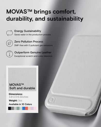 MOFT Phone Stand, Magnetic Phone Tripod Stand Stain-Resistant MOVAS Leather & Angle Adjustment & Strong Magnets Tripod for iPhone 16/15/14/13/12 (Included Metal Ring)-Misty Cove