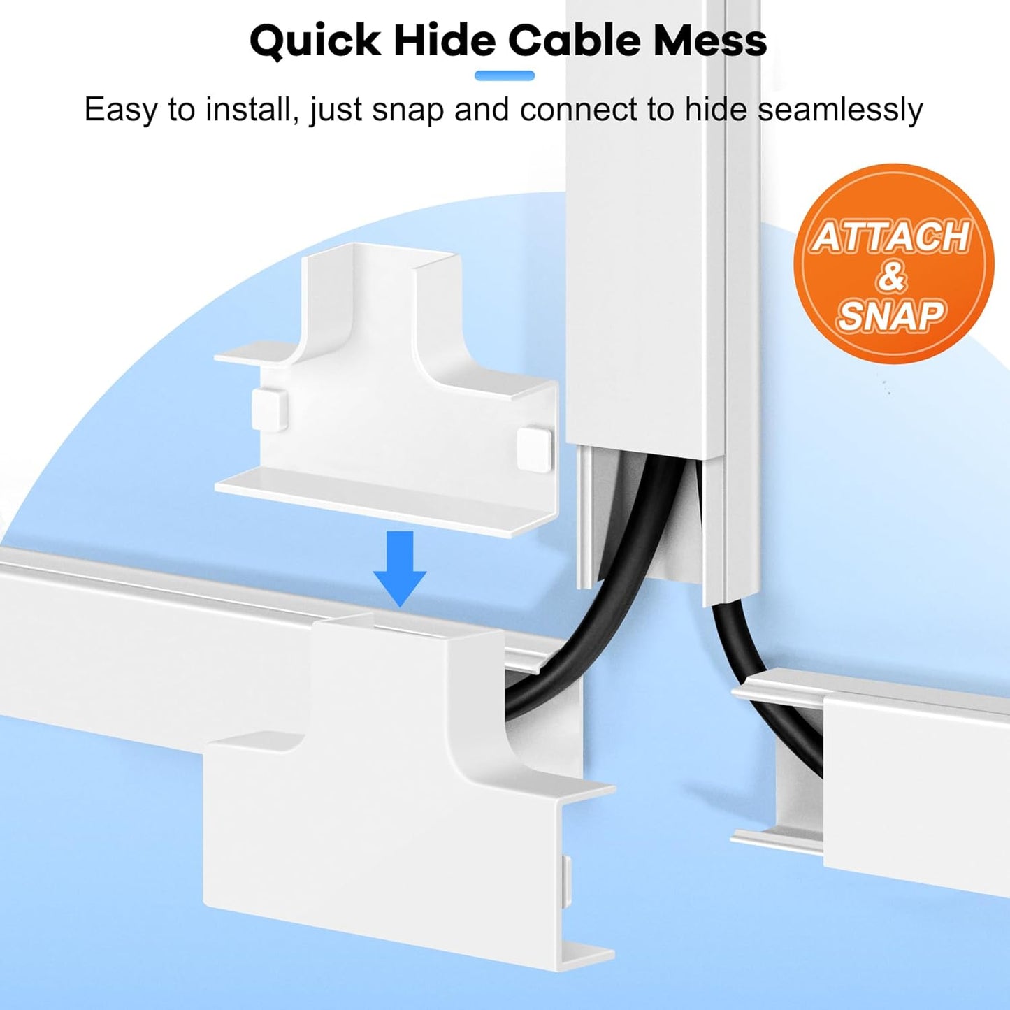 126in Cord Hider Kit, Wire Covers for TV on Wall, Paintable Cable Management Kit, Cable Cover for Mounted TV, Hide Wires Along Wall, Grey Cord Cover, 8xL15.7in W0.95in H0.55in