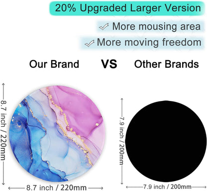 ITNRSIIET Round Mouse Pad with Stitched Edge Premium-Textured Waterproof Non-Slip Rubber Base Desktop Protection Mat Diameter 8.7 inches, Blue Purple Marble Art