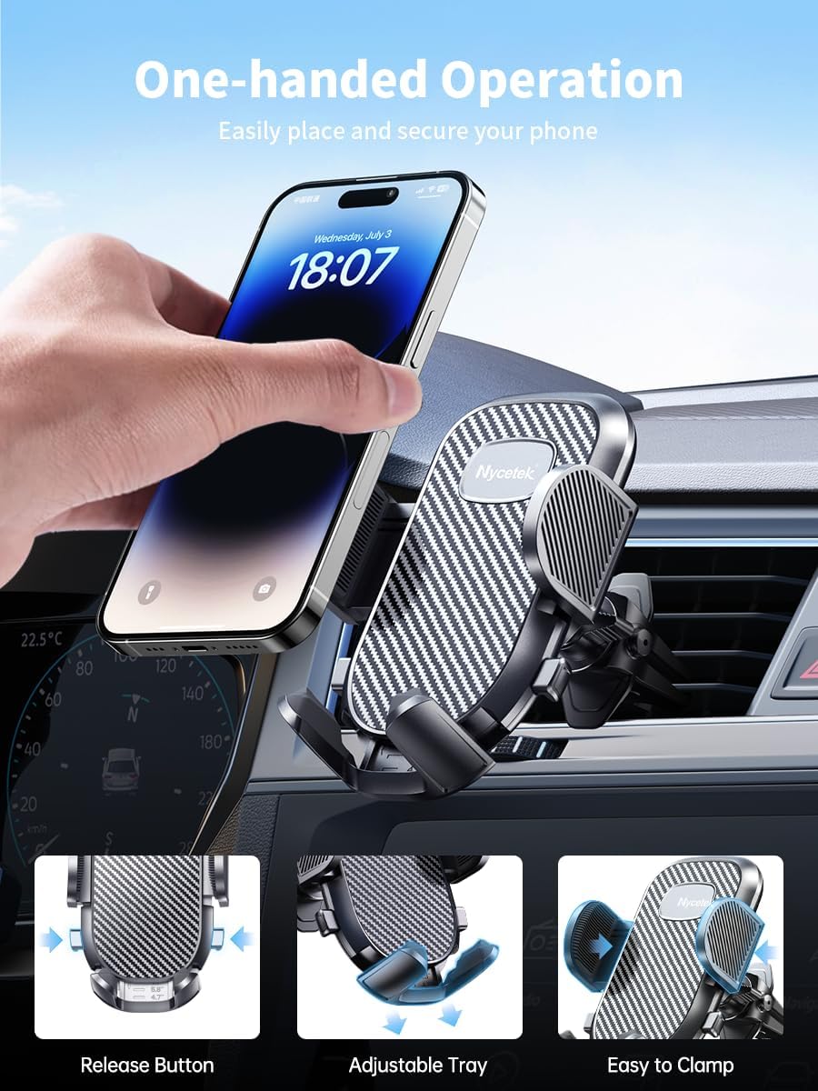 Nycetek 2025 Upgraded Car Vent Phone Mount [Military-Grade Clip] 360° Rotation, Universal Cellphone Holder Fits for iPhone 16 15 14 13 Pro Max Samsung Galaxy S24 S23 & All