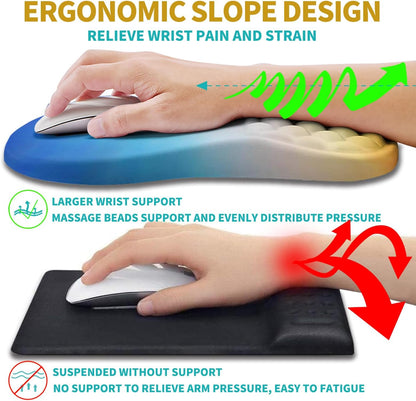 Hokafenle 2 in 1 Ergonomic Mouse Pad Wrist Support & Wrist Rest for Computer Keyboard Set, with Relieve Carpal Tunnel Pain Massage Bulge and Full Memory Gel Design (2In1 Set, Morning Sky)