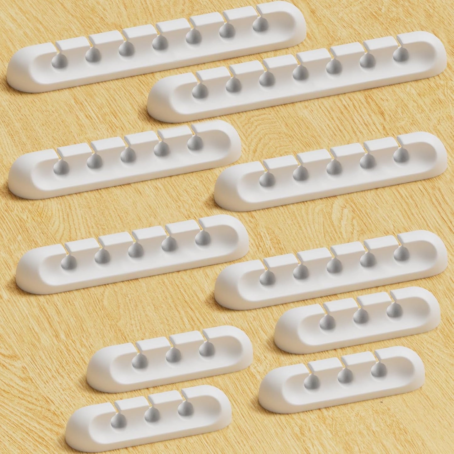 USB Cable Organizer Clips Cord Holder,10 Packs (3-5-7-Slots) White Self Adhesive Desk Cord Cable Management