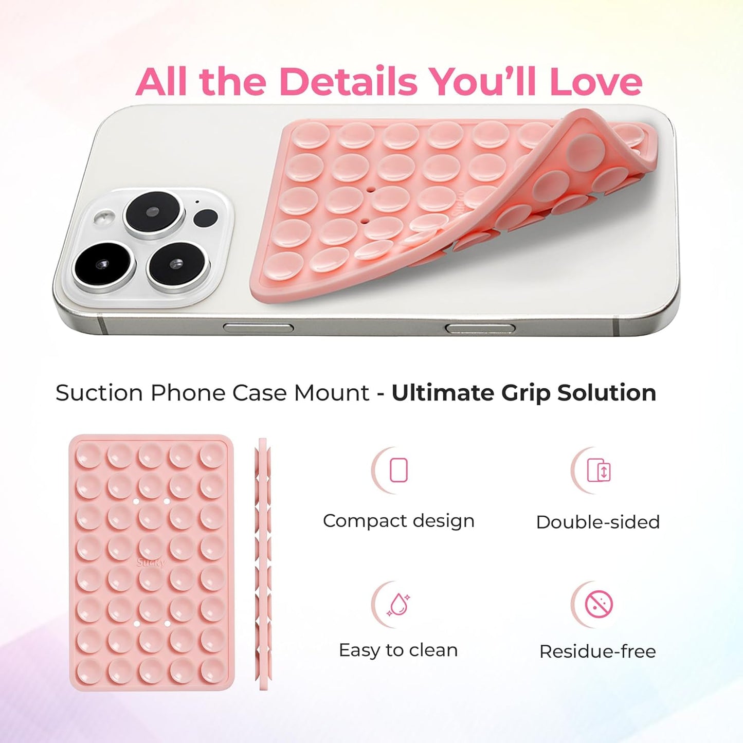 SUCKY Silicone Suction Phone Case Adhesive Mount - Anti-Slip Holder, Hands-Free Fidget Toy, Phone Accessory for iPhone and Android (Blue, Double V2)