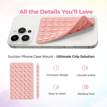 SUCKY Silicone Suction Phone Case Adhesive Mount - Anti-Slip Holder, Hands-Free Fidget Toy, Phone Accessory for iPhone and Android (Hot Pink, Double V2)