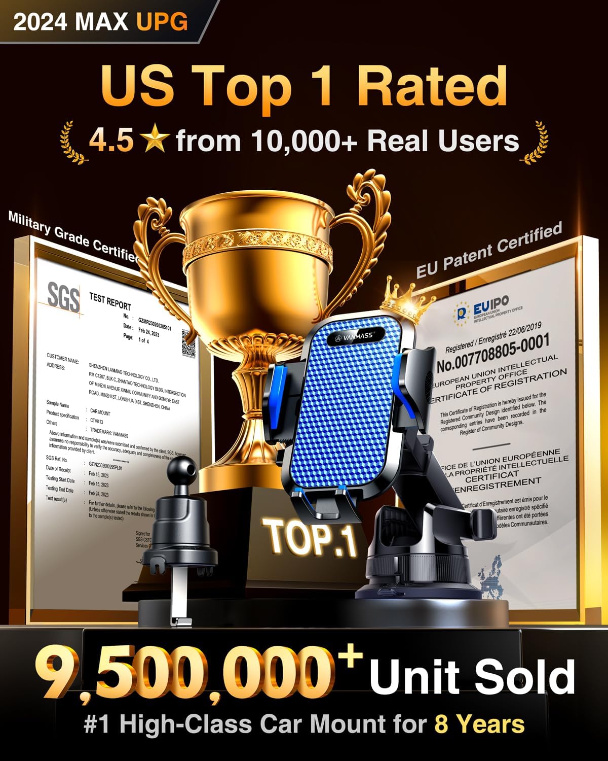 VANMASS Ace Car Phone Holder Mount New Upgraded [Military Steel Hook & Super Suction Cup] Handsfree Cell Phone Holder Car Dash Windshield Air Vent Stand for iPhone 14 13 12 Pro Max Samsung Truck,Blue