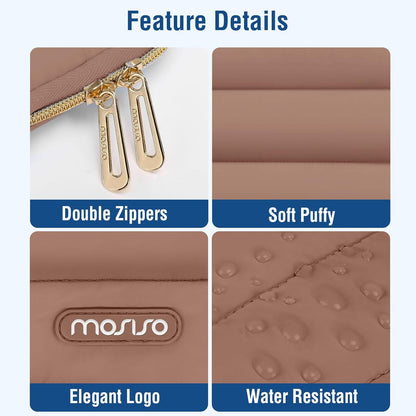 MOSISO 15-15.6 inch Laptop Case, 16 inch Puffy Laptop Sleeve Compatible with MacBook Pro 16, HP Dell ASUS Acer Toshiba Lenovo Notebook Computer, Polyester Horizontal Bag with Small Case, Mocha