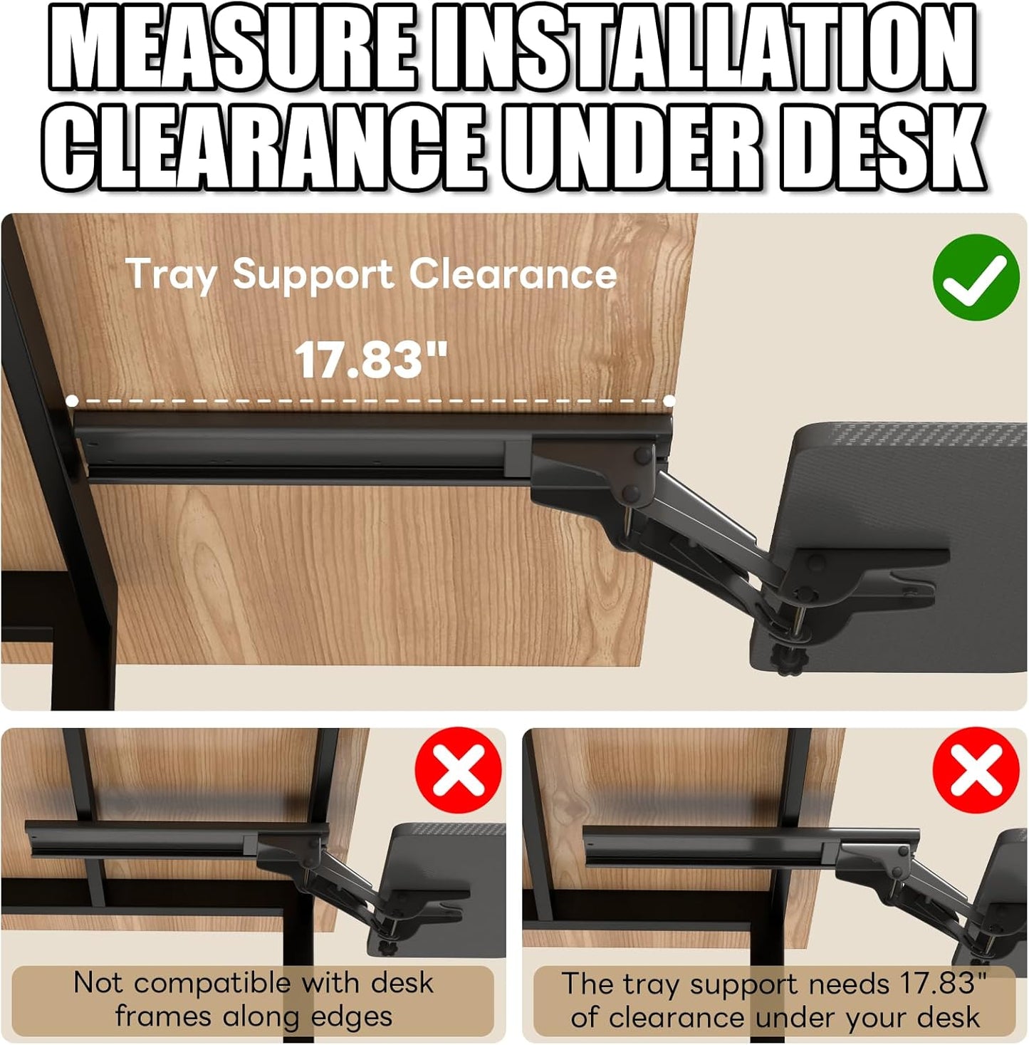 yeshine Under Desk Keyboard Tray Slide Out, Height Adjustable Computer Keyboard & Mouse Platform Tray, 360° Swivel & 30° Tilt Up and Down, Ergonomic Keyboard Tray Under Desk Slide, Black, 25"W x 9.8"D