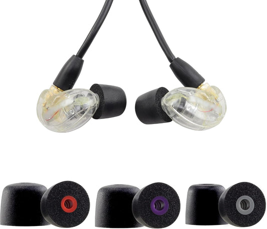Replacement Memory Foam Ear Tips for Shure SE215 PRO SE215 SE112 SE315 SE425 SE535 SE846 Aonic4 Aonic5 Earphones, Ultimate Comfort, 3 Pairs (Black, SML)