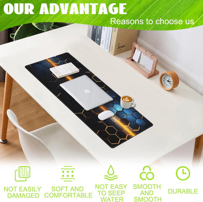 Large Gaming Mouse Pad for Desk,Golden Lines Honeycomb Technology Desk Mat,Honeycomb Technology Desk Pad,Extended Computer Keyboard Mouse Pad with Non-Slip Base and Stitched Edge,31.5"x11.8"