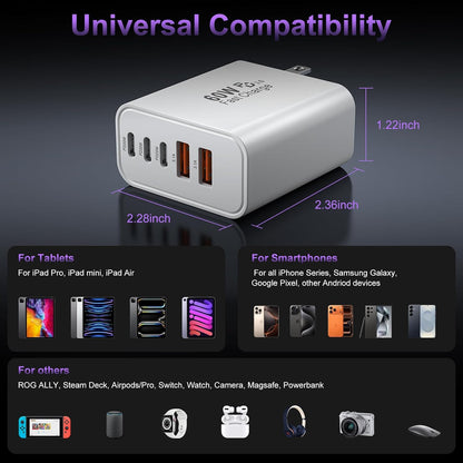 USB C Fast Wall Charger Block, 2Pack 60W USBC Phone Charging Cubes, 5-Port Type C Power Plug Adapter Multiport Brick Box for iPhone 17/16/15/14/13/12/11/Pro Max/Plus/Air, iPad mini/Pro,Galaxy S25/S24