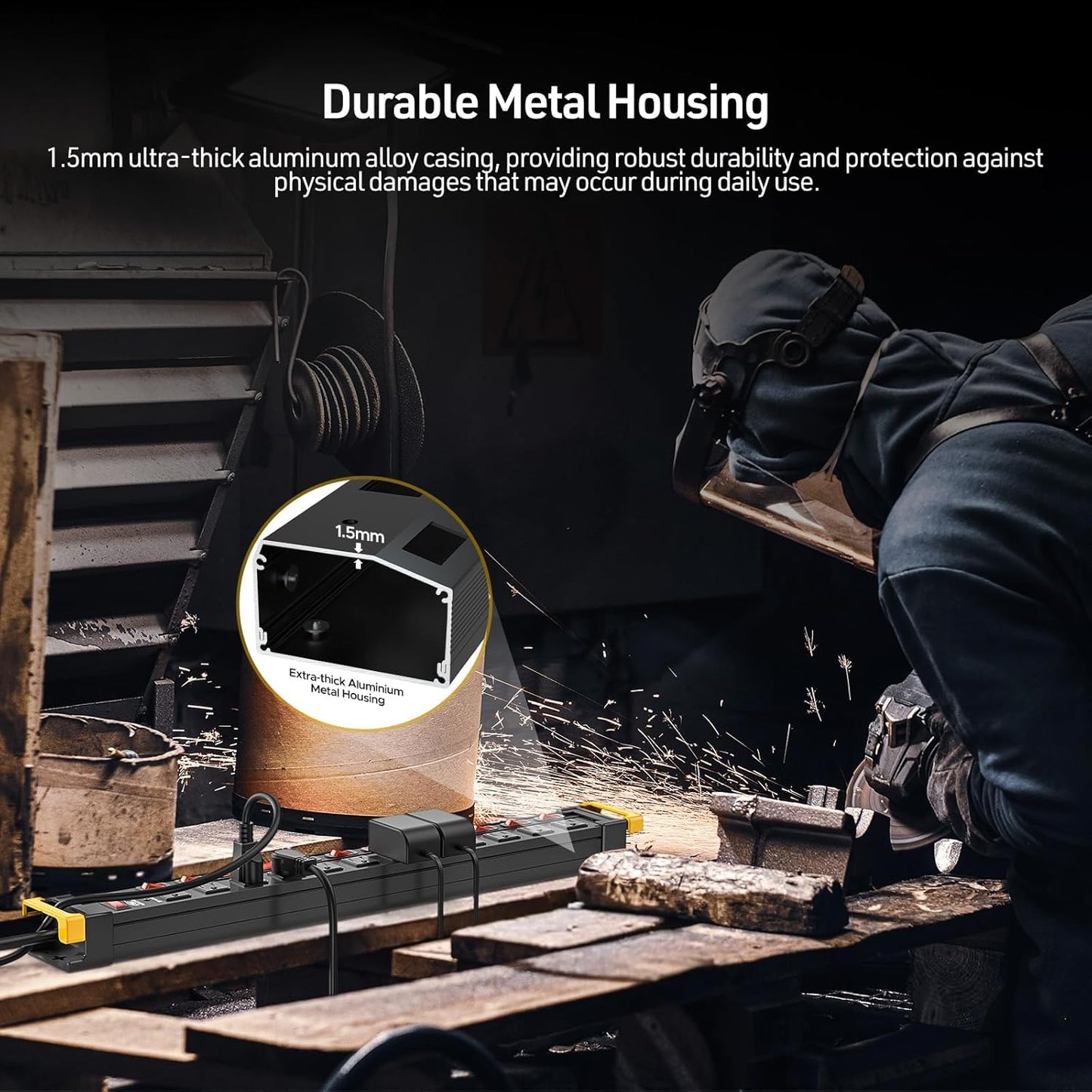 CRST Heavy Duty Metal Power Strip with Individual Switches, 12 Outlets Long Surge Protector Power Strip (1020J), 15A/1875W, 9FT Cord, Use for Garage Workshop Office School and Home...