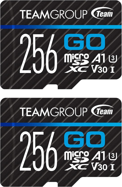 TEAMGROUP GO Card 256GB x 2 Pack Micro SDXC UHS-I U3 V30 4K for GoPro & Action Cameras High Speed Flash Memory Card with Adapter for Outdoor, Sports, 4K Shooting TGUSDX256GU364