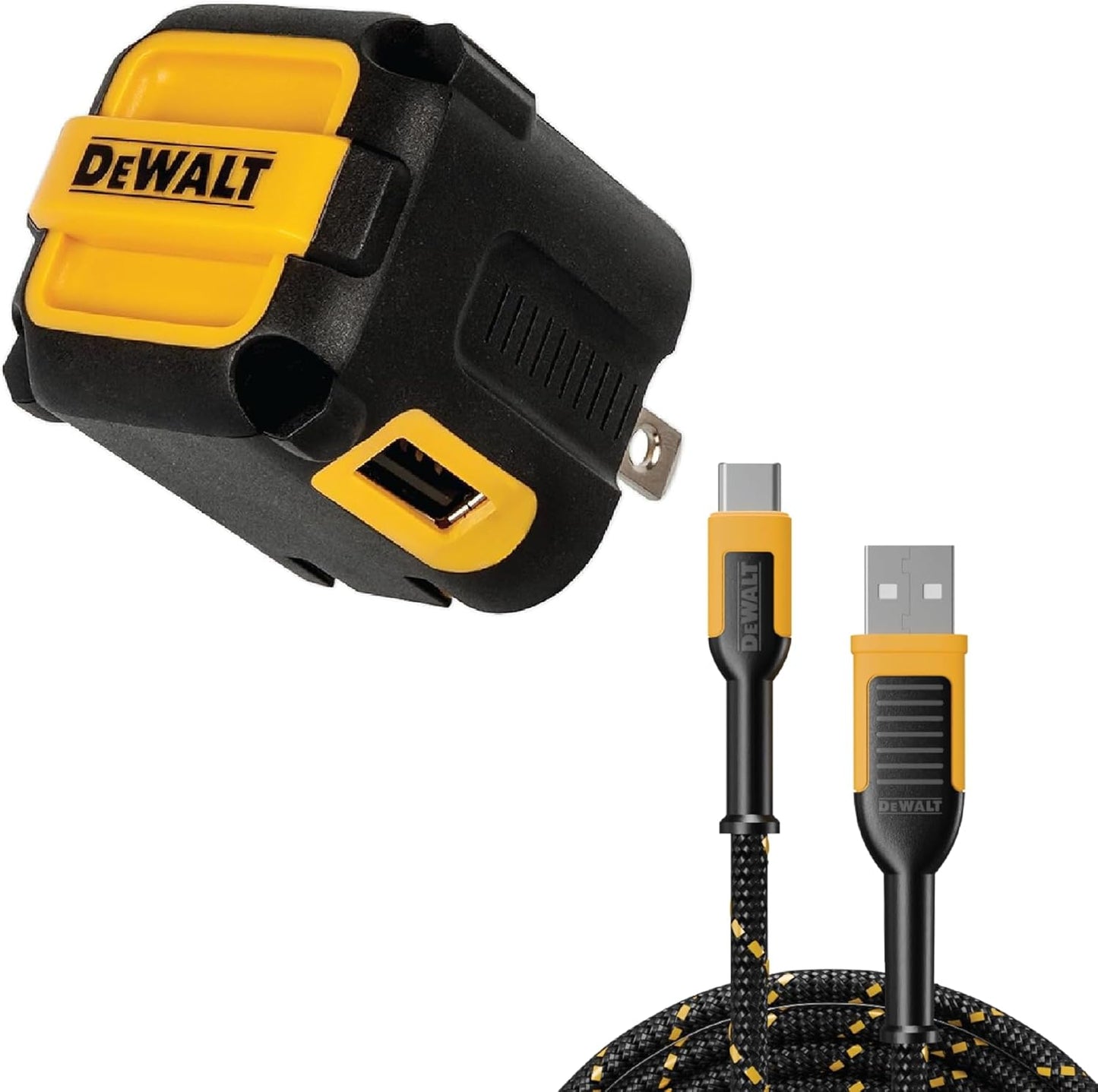 DEWALT 2-Port USB Wall Charger + 6 FT Type C to USB Cable, Dual 5V/2.1A Power AC Adapter w/Fast Charging Cord Type C, Fast Charging Block Cube for iPhone 15/14/13 Pro Max Samsung Galaxy Google Pixel