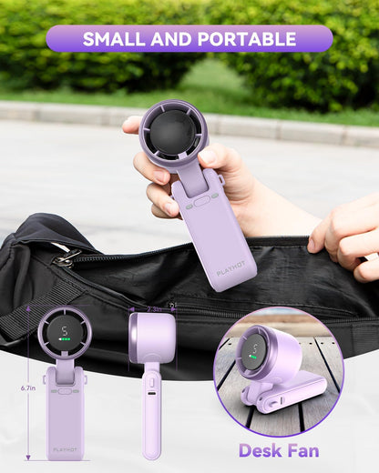 Portable Handheld Turbo Fan, 5-Speed Personal Fans, 5000mAh Rechargeable Fans Up to 12 Hours, Weight only 0.6lb Small Fan, Hand/Neck/Desk Fan 3 IN 1, Beach Vacation Essentials(Purple)