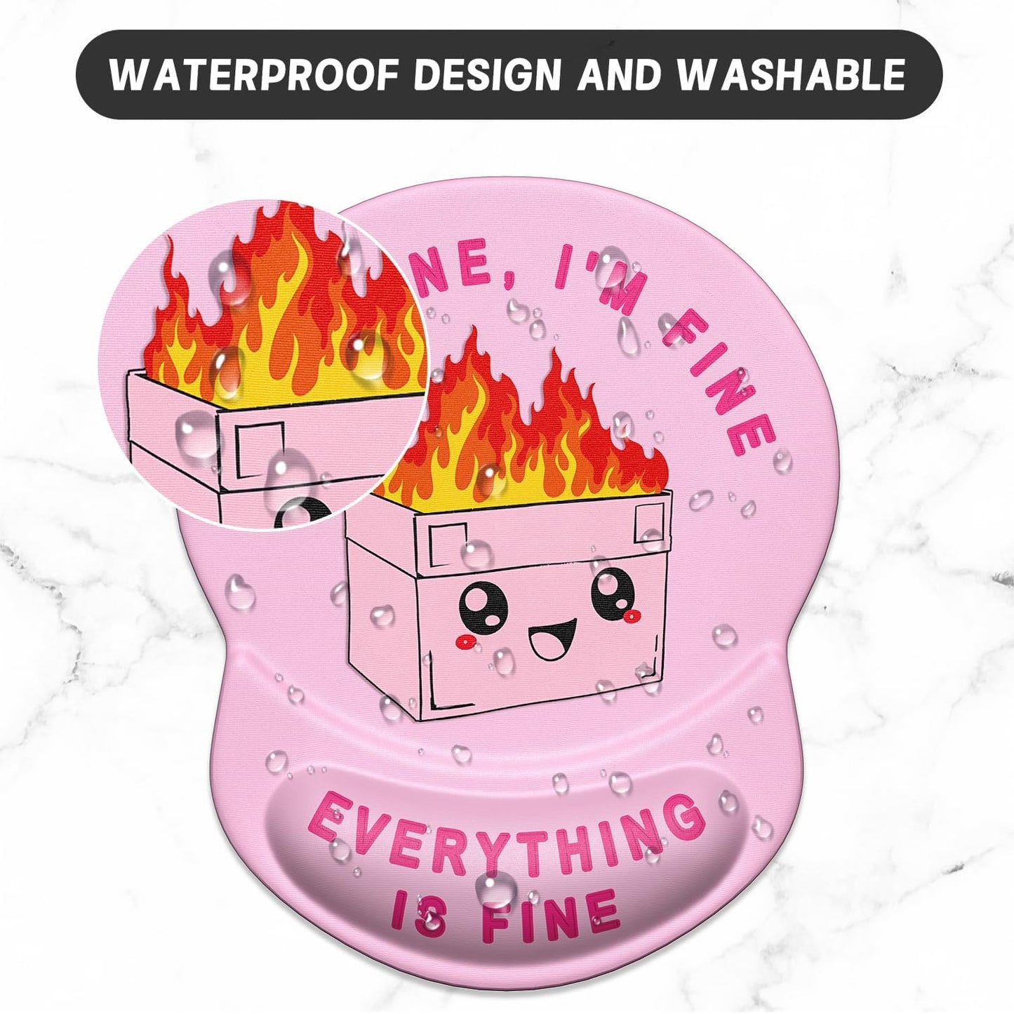 ITNRSIIET Ergonomic Mouse Pad with Gel Wrist Support Small Wrist Rest Smooth Surface Non-Slip PU Base Comfortable Office Supplies Pain Relief, 8.7 x 7.2 inches, Pink Cute Dumpster