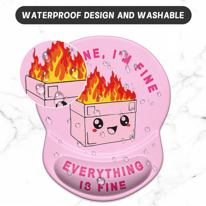 ITNRSIIET Ergonomic Mouse Pad with Gel Wrist Support Small Wrist Rest Smooth Surface Non-Slip PU Base Comfortable Office Supplies Pain Relief, 8.7 x 7.2 inches, Pink Cute Dumpster