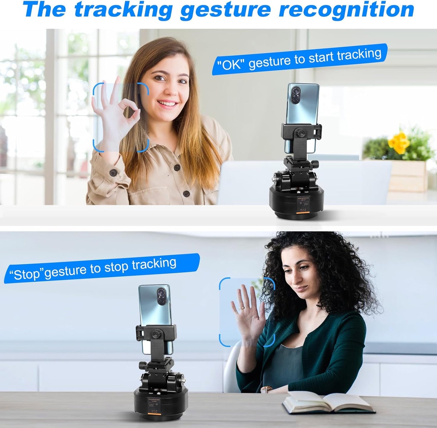 Soonpho M6 Auto Face Tracking Motorized Rotating Panoramic Tripod Head, Remote Control 360° Pan Tilt Head with Mobile Phone Clip for DSLR Cameras, Camcorders, Smartphones, Tripod