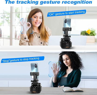 Soonpho M6 Auto Face Tracking Motorized Rotating Panoramic Tripod Head, Remote Control 360° Pan Tilt Head with Mobile Phone Clip for DSLR Cameras, Camcorders, Smartphones, Tripod