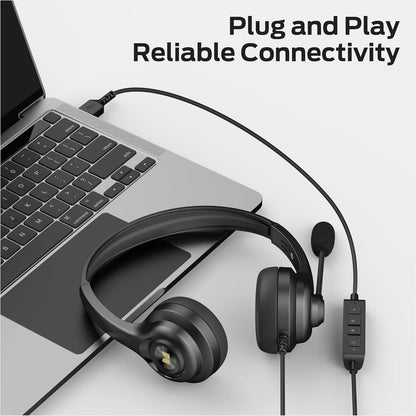 Monster VoiceLink 100 Wired Binaural Headset for PC/Laptop, Computer Headset Stereo Headphones with Microphone, Clear Talk USB-C Wired Headphone for Office, Telephone Counselling Services Work