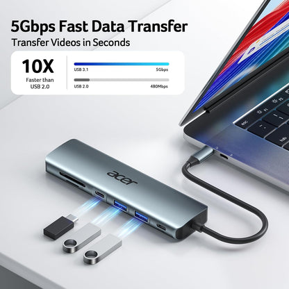 Acer USB C Hub, 7 in 1 USB C to Multi-Port Adapter for Laptop, 4K USBC to HDMI Splitter with 2 USBA 3.1&Type-C Data Port, PD 100W Charging Port, SD Card Reader for Computer, Desktop and More