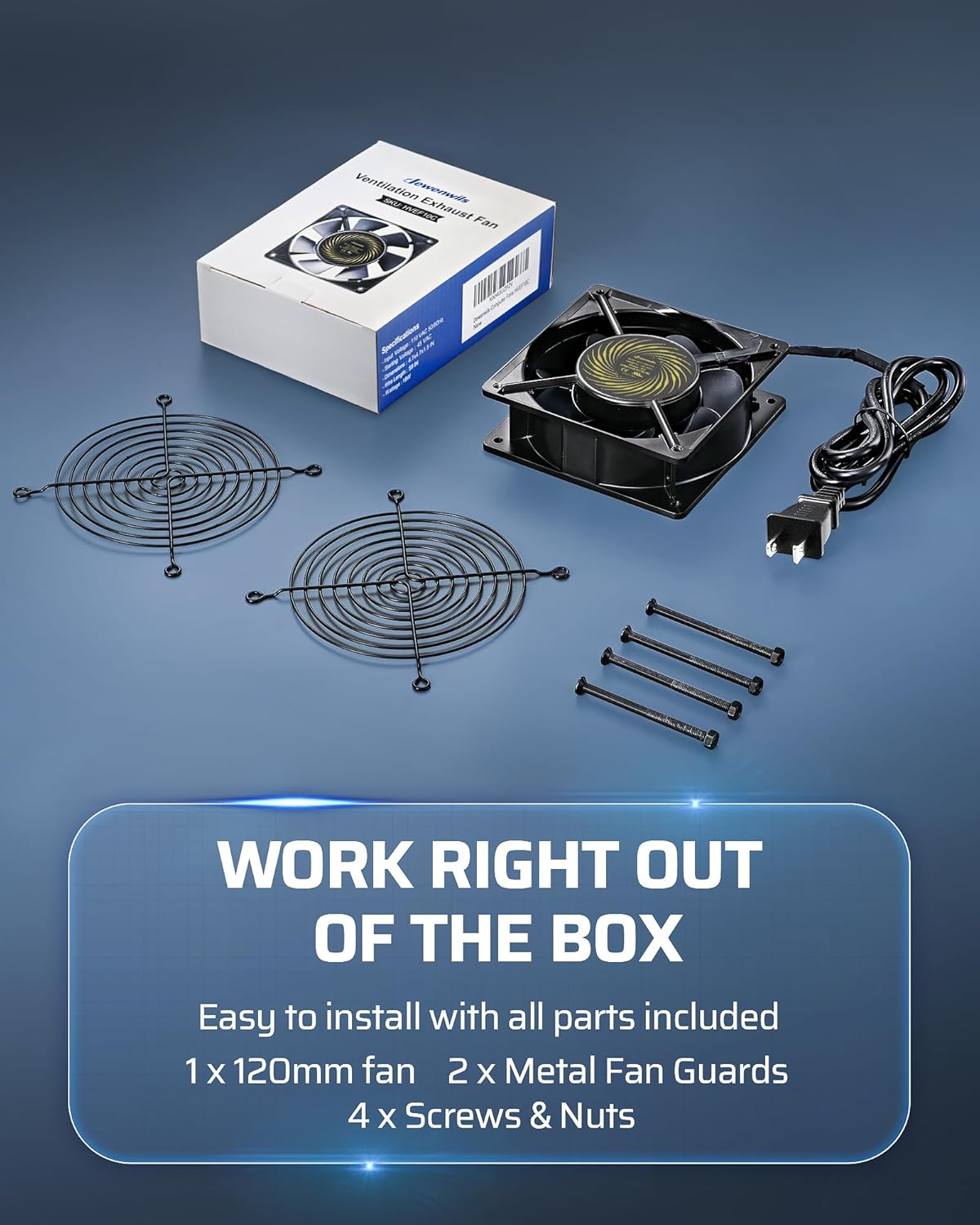 DEWENWILS 120V AC Fan, Waterproof Exhaust Fan 120mm, 18W 2850RPM 90CFM, DIY Cooling Fan for Refrigerator, Computer Case, Compressor Engine, Generator, UL Listed