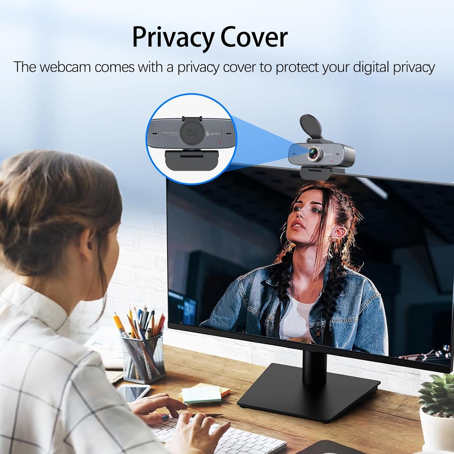 Angetube 1080P HD Webcam with Privacy Shutter Dual Noise-Cancelling Mic PC Camera Webcams, Wide 90° View, USB Plug & Play for Video Conferencing, Streaming, Zoom/Skype/YouTube for PC/Desktop/Laptop