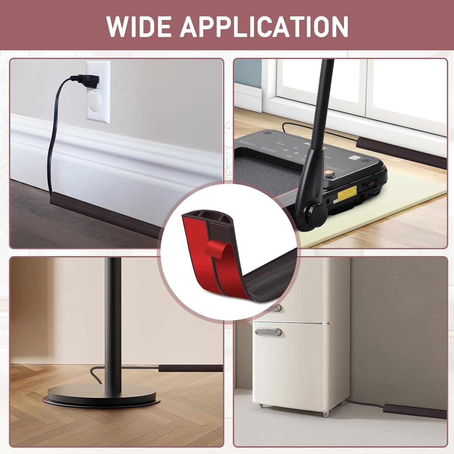 Floor Cord Cover Self Adhesive Cord Hider Floor Extension Cord Covers for Floor Power Cord Protector Cable Management Prevent Cable Trips Cable Cavity 0.59" W x 0.31" H (Dark Walnut, 3.3Ft)