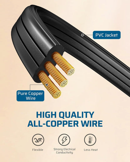 DEWENWILS Heavy Duty 3FT Extension Cord with 3-Prong Flat Plug, 15A/1875W 14/3 SPT-3 Flat Wire, Space Saving for Home Office Appliances & Electronics, ETL Listed, 2 Pack, Black