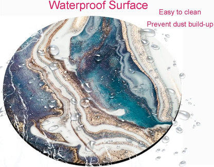 Blue Gold Marble Mouse Pad - Premium Textured Round Washable Mousepad with Lycra Cloth and Non-Slip Rubber Base for Wireless Mouse